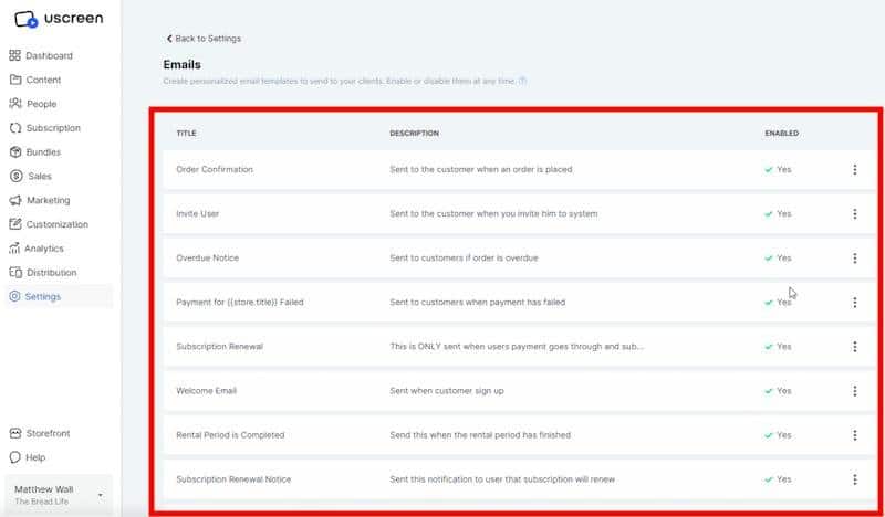 Uscreen email templates