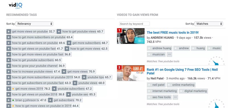 VidIQ: Keyword tool