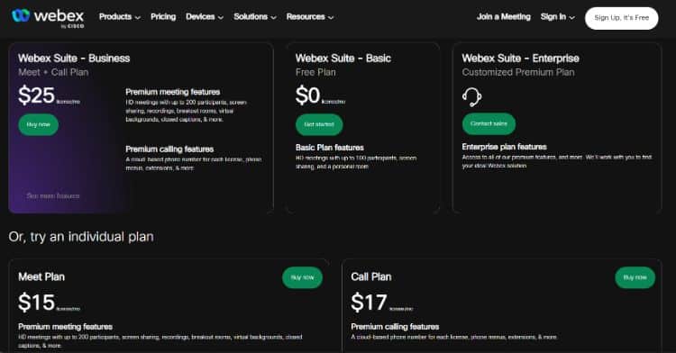 webex pricing