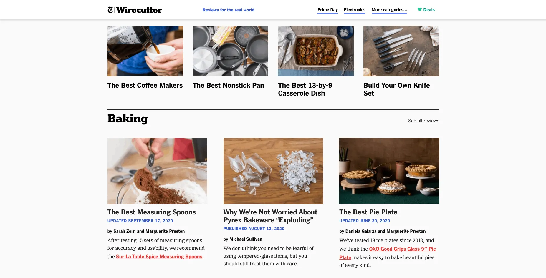 Wirecutter Kitchen and Dining products homepage
