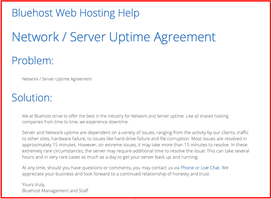 Bluehost Uptime Guarantee