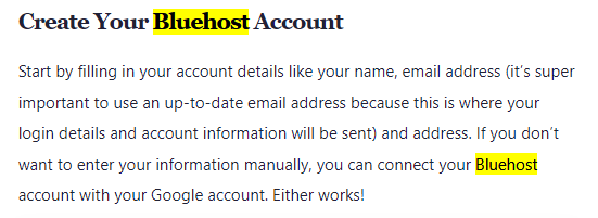 creat bluehost account