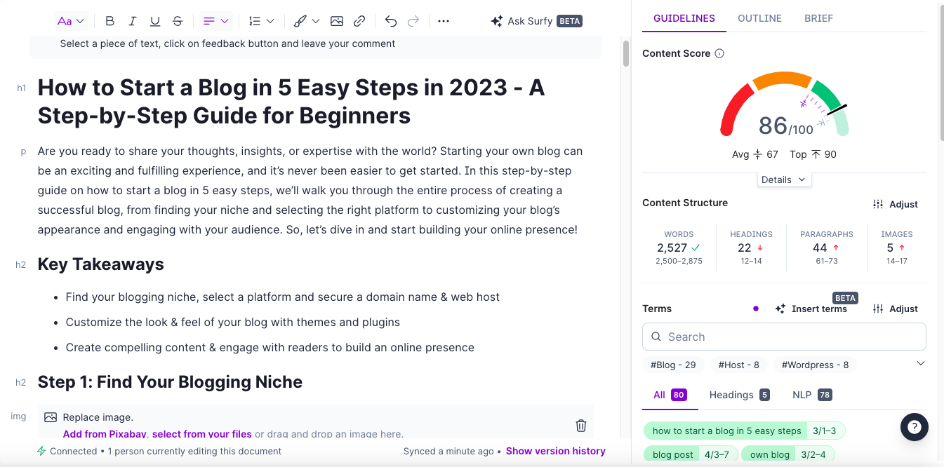 Surfer SEO editor