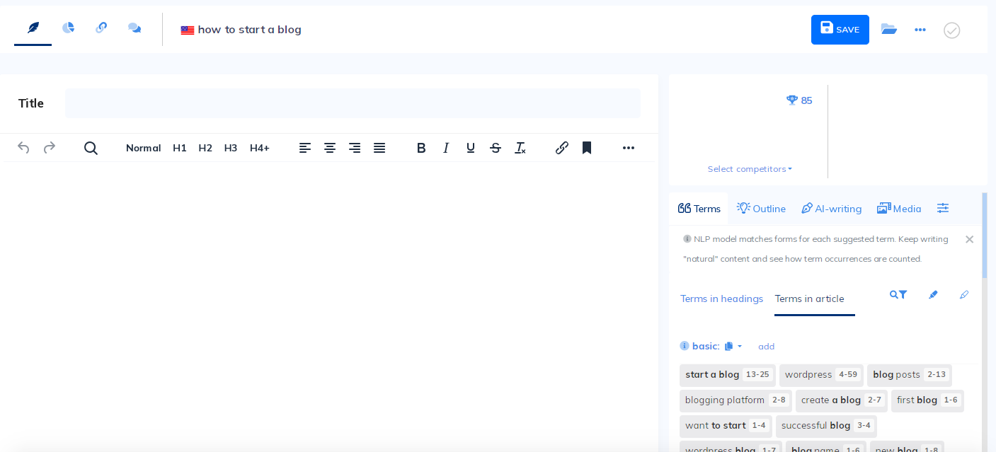 Neuron Writer editor