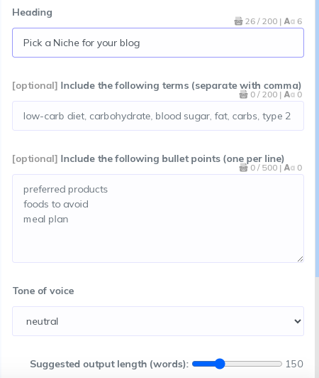 Neuron Writer settings and variables