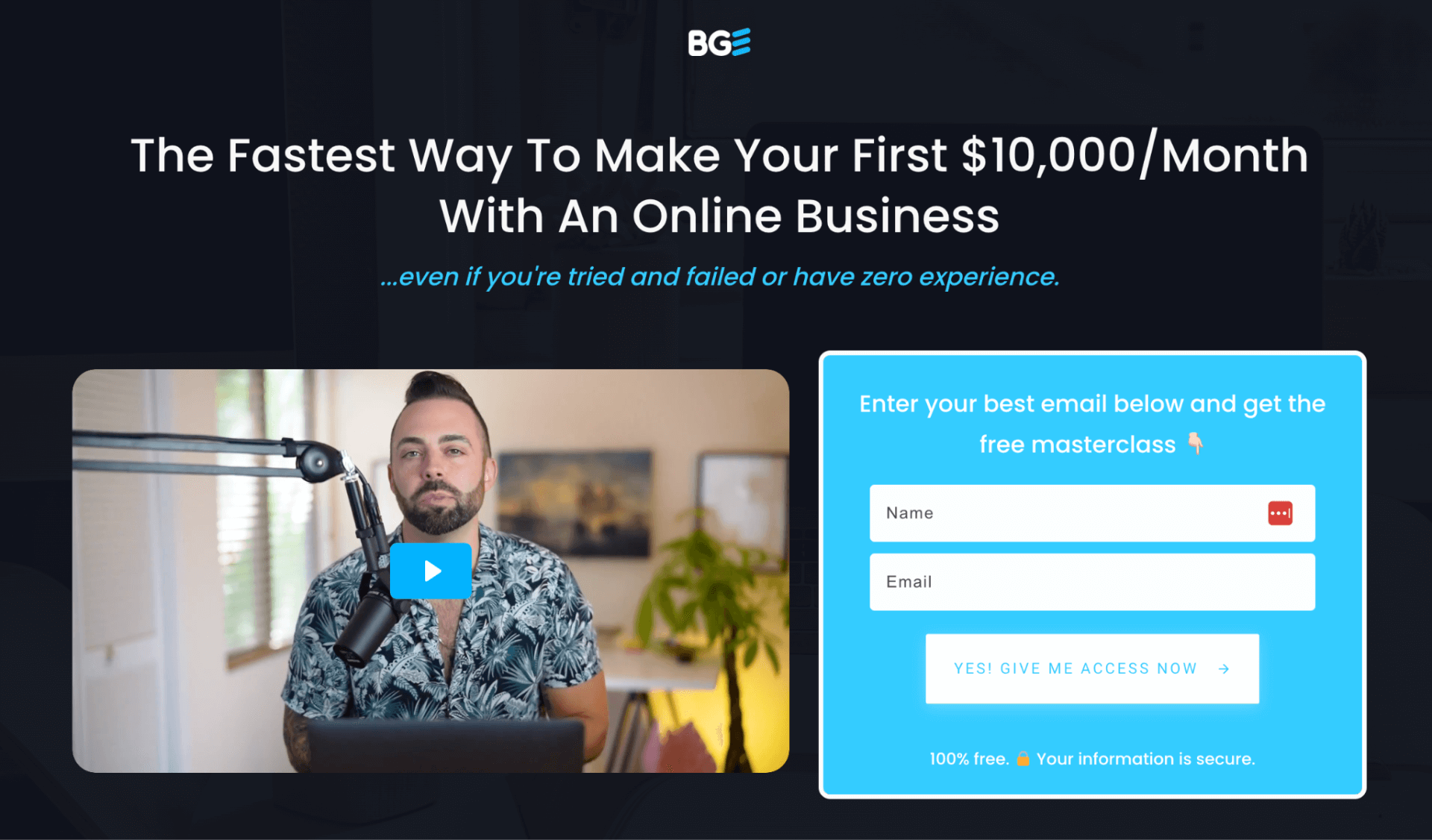 free masterclass landing page