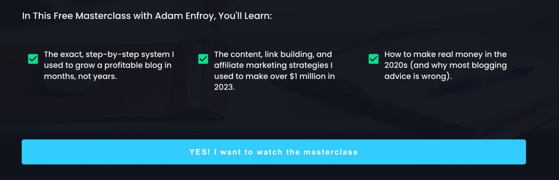 free masterclass landing page part 2