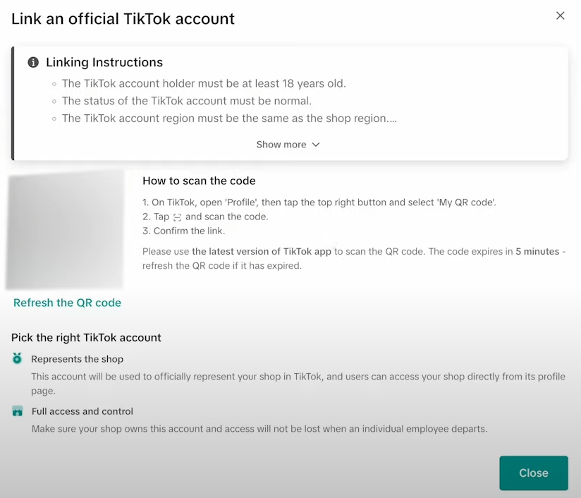 Scan QR code to link Your TikTok account
