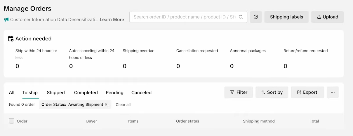 Manage TikTok orders