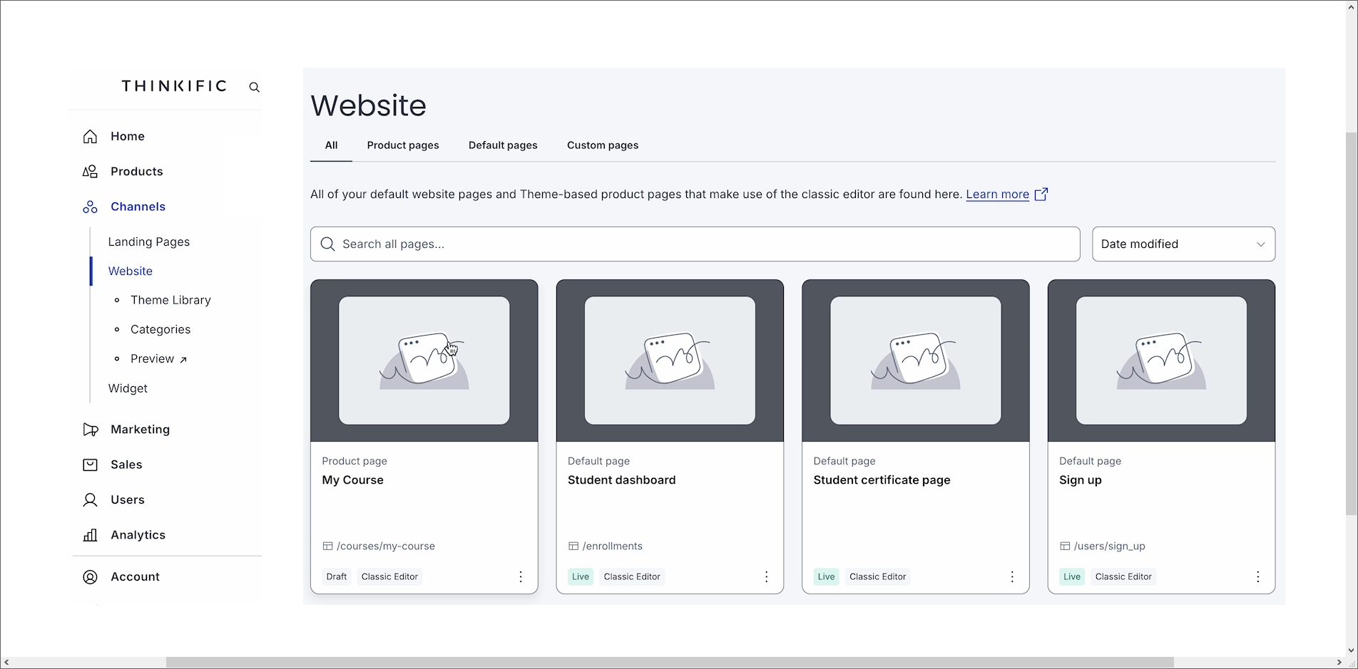 thinkific website creator