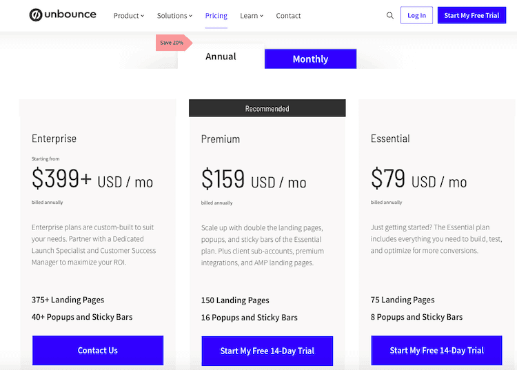 Unbounce Pricing