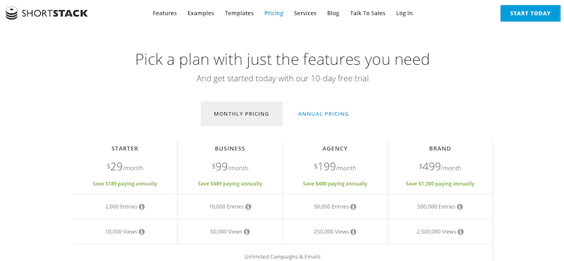 Shortstack Pricing