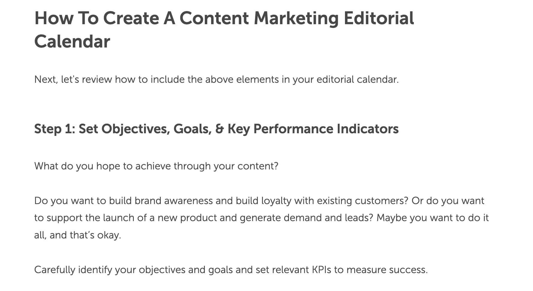 content marketing calendar