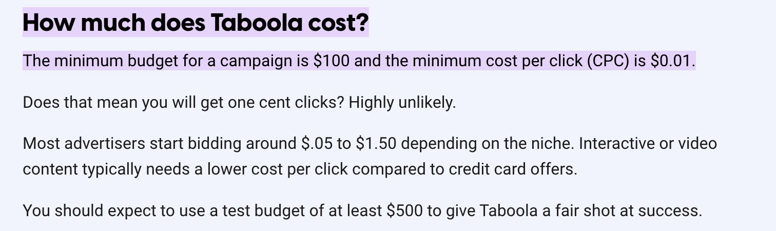 taboola cost