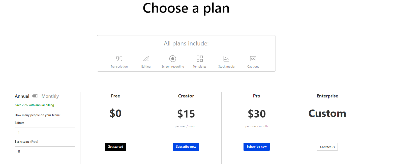 Descript pricing