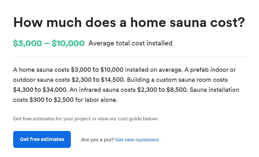 home sauna costs