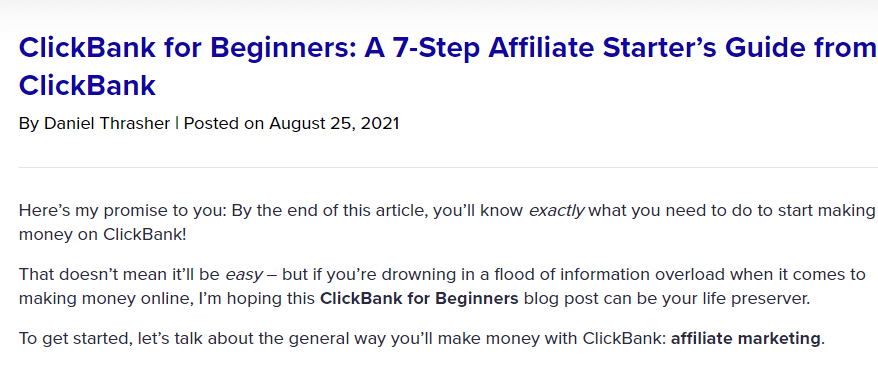 clickbank for beginners example