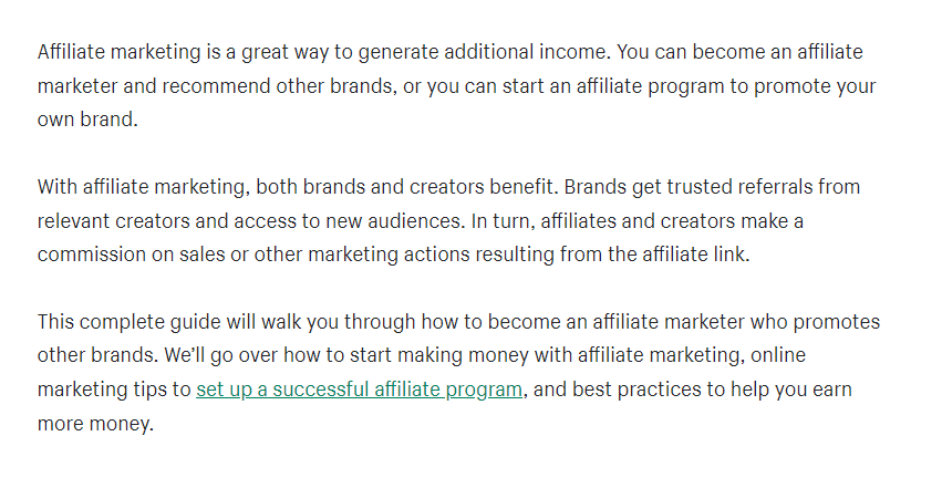shopify affiliate marketing - bad example with chunks of text