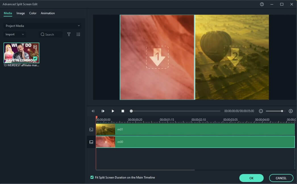 Filmora adding text split screen