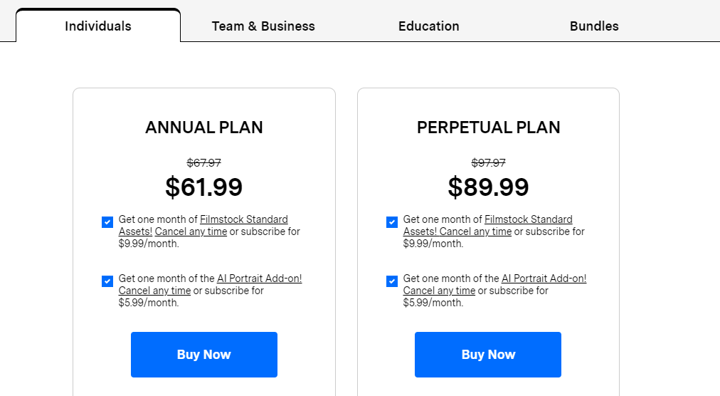 Filmora pricing