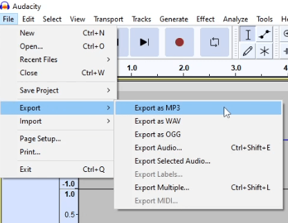 audacity export mp3