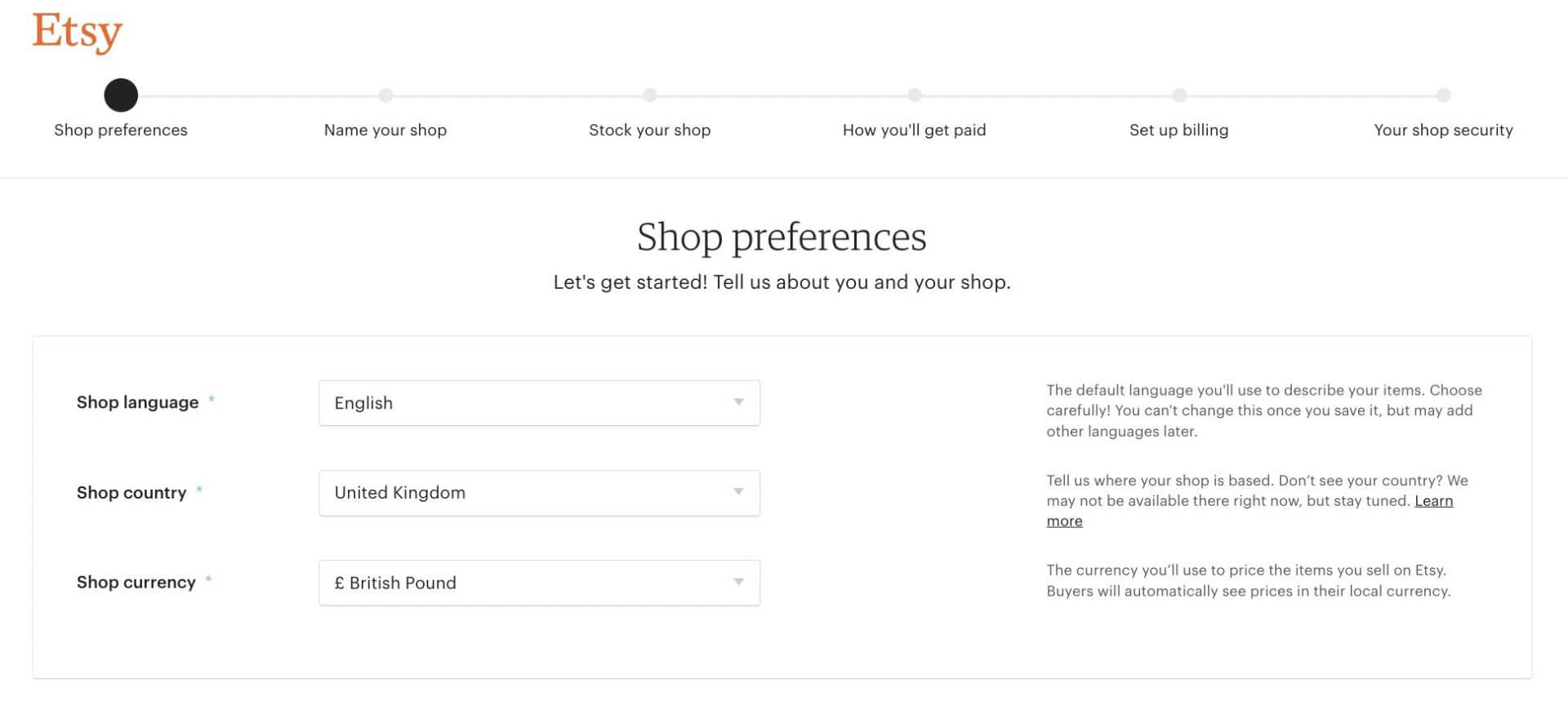 etsy shop preferences