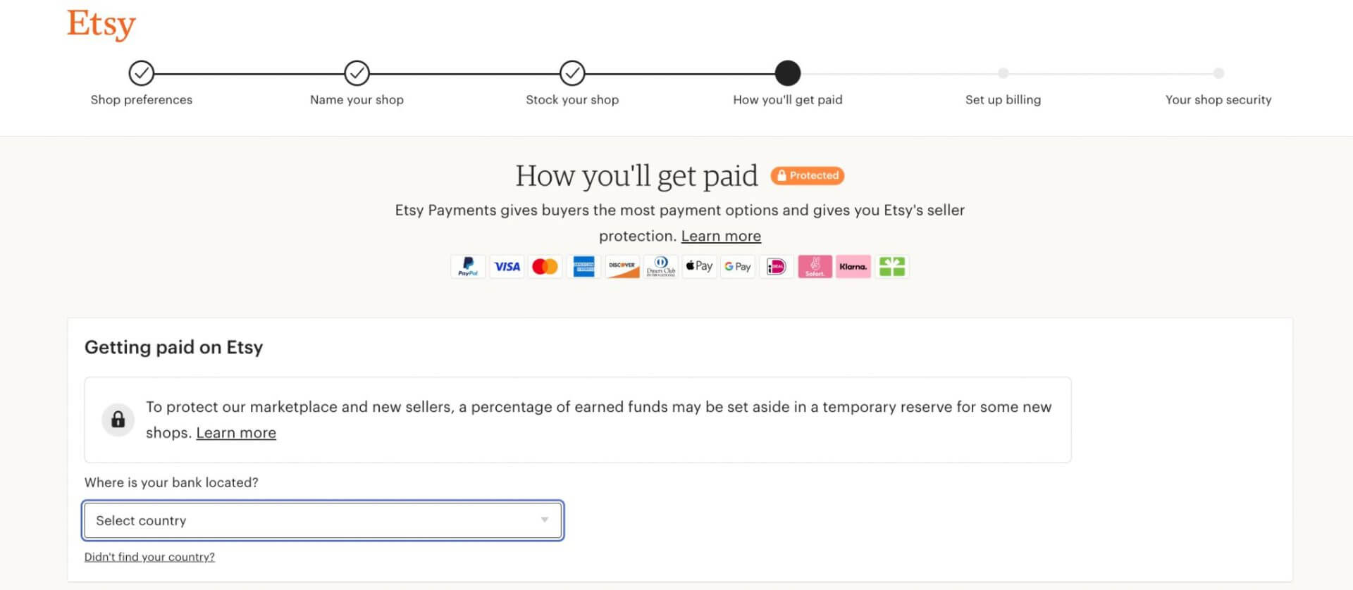 etsy select payment methods