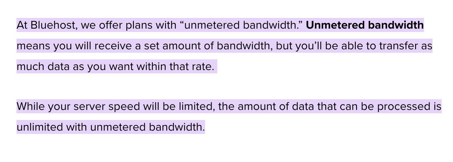 BlueHost unmetered bandwidth