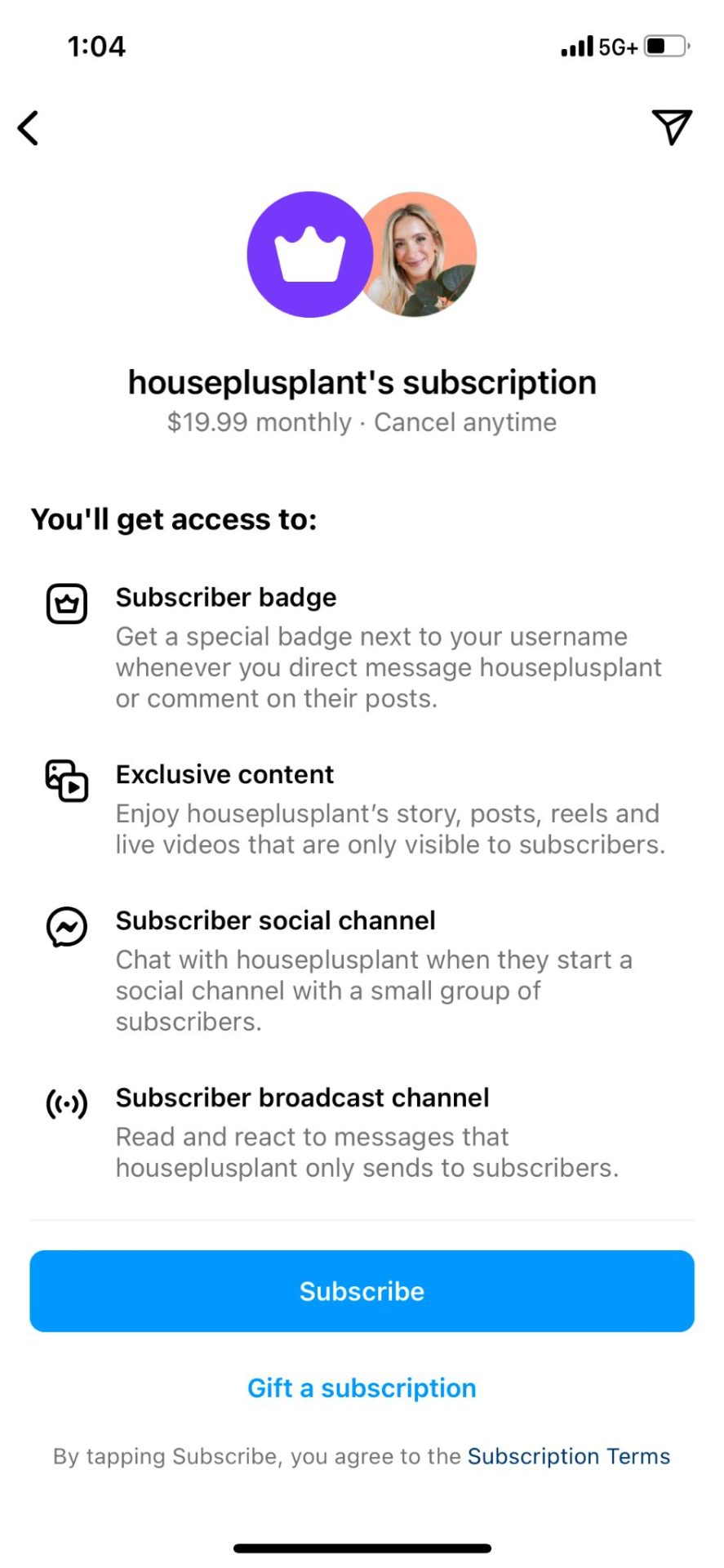 instagram subscription