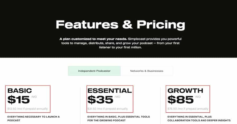 simplecast pricing