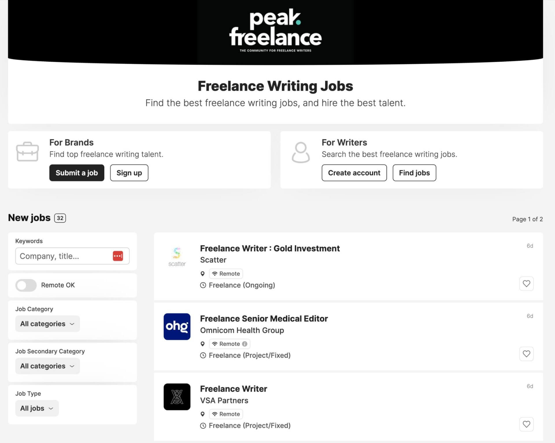 Easily find and apply for gigs on Peak Freelance’s freelance writing job board.