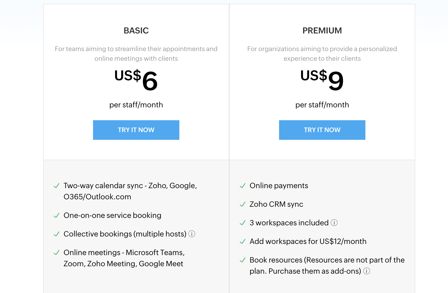 Zoho Bookings pricing