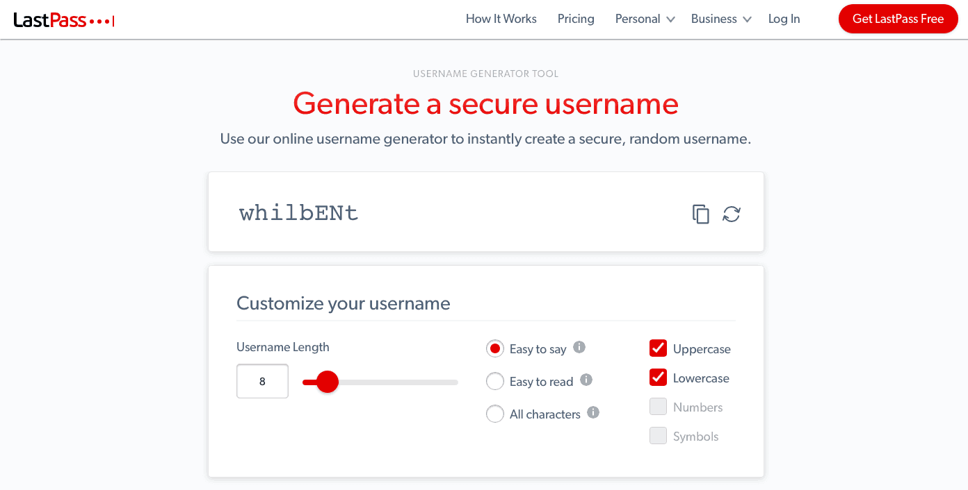 LastPass Username Generator
