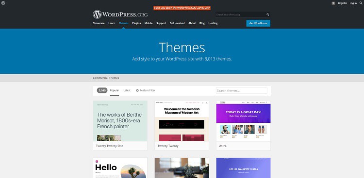 WordPress.org theme inventory page