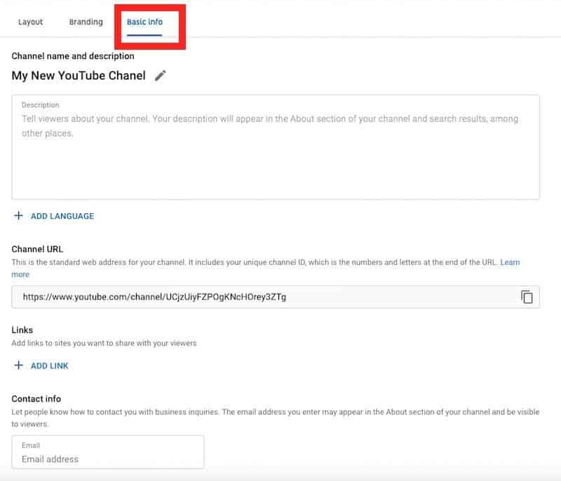 YouTube basic info