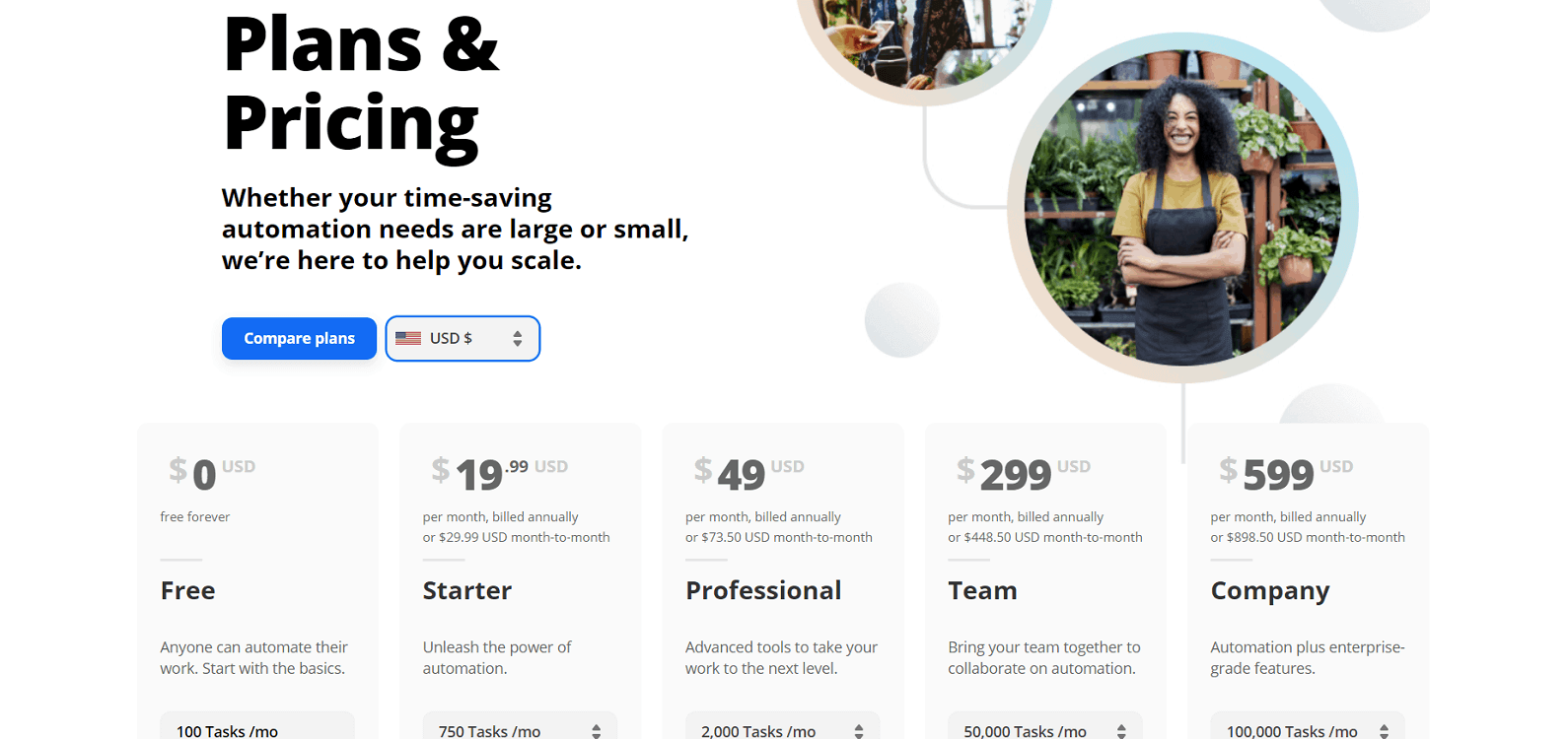 Zapier Pricing Page