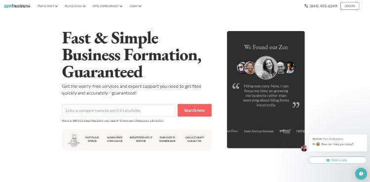 zenbusiness homepage