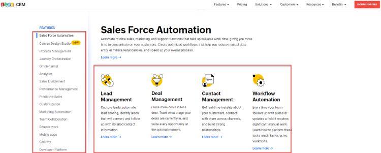 zoho features