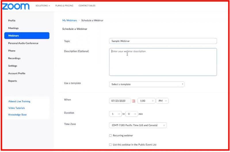Zoom: schedule a webinar