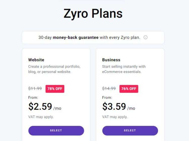 zyro pricing